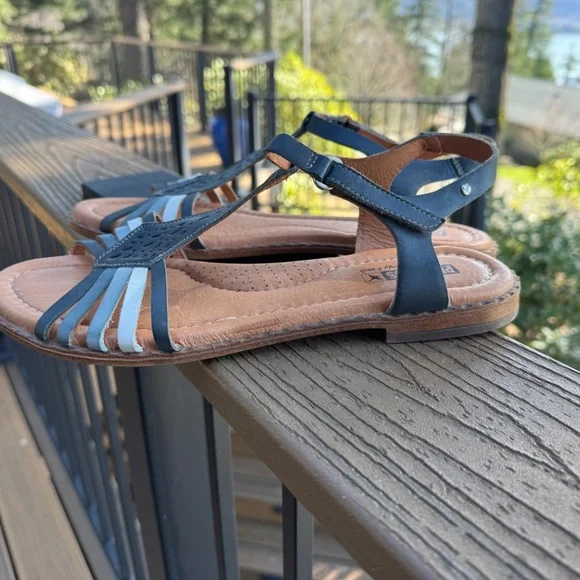PIKOLINOS Blue Ocean Multi Cutout Leather T-Strap Flat Sandals sz 42 11.5-12 EUC - Picture 10 of 12